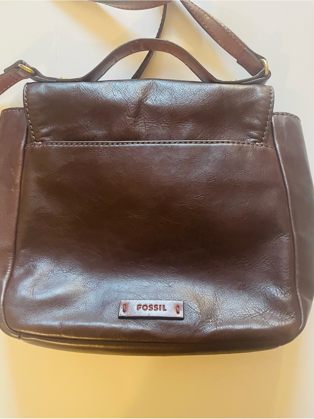 Vintage Black Fossil Dark Brown Leather Crossbody Satchel